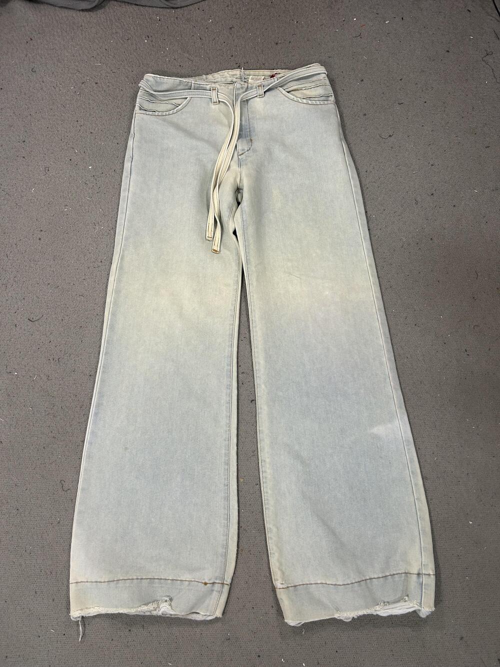 Levis Womens 29x32 Light Wash Wide Leg Jeans Raw Hem Drawstring Y2K Denim